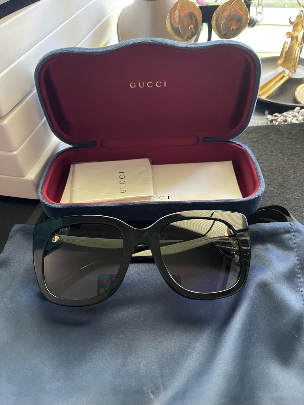 Gucci Women’s Black Oversized Square Sunglasses with Dark Gray Lenses